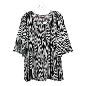 AMANA Black White Abstract Stripe Bell Sleeve Tunic Top Women's Size 2X